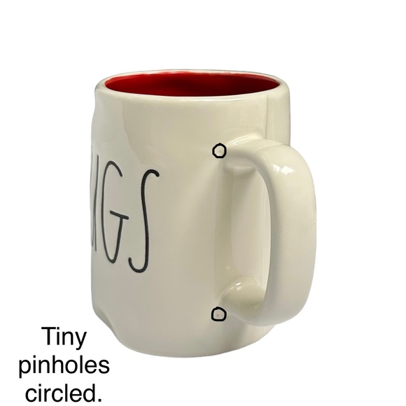 Rae Dunn HUGS KISSES Mug Two Sided White Red Interior NWT 2017 OG - Picture 6 of 15